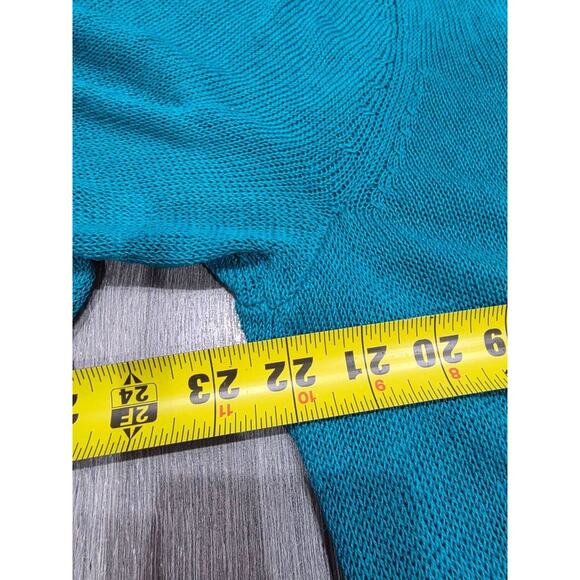 J. Jill Aqua Blue Open Knit linen Face Long Cardigan Sweater Pockets XL A003265 - Picture 6 of 10